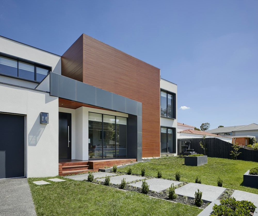 Modern home with architectural details